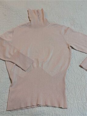 Banana Republic Pale Pink Ribbed Turtleneck Sweater Silk Cashmere Blend M